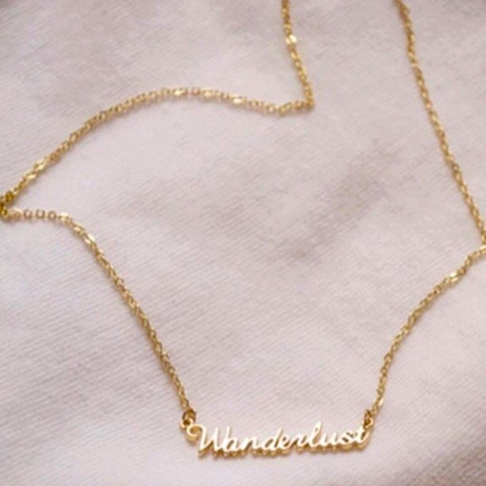 Gold Wanderlust Cursive Necklace NWT